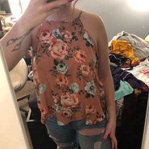 Tan floral racerback tank top